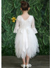 Bell Sleeves Ivory Uneven Skirt Flower Girl Dress